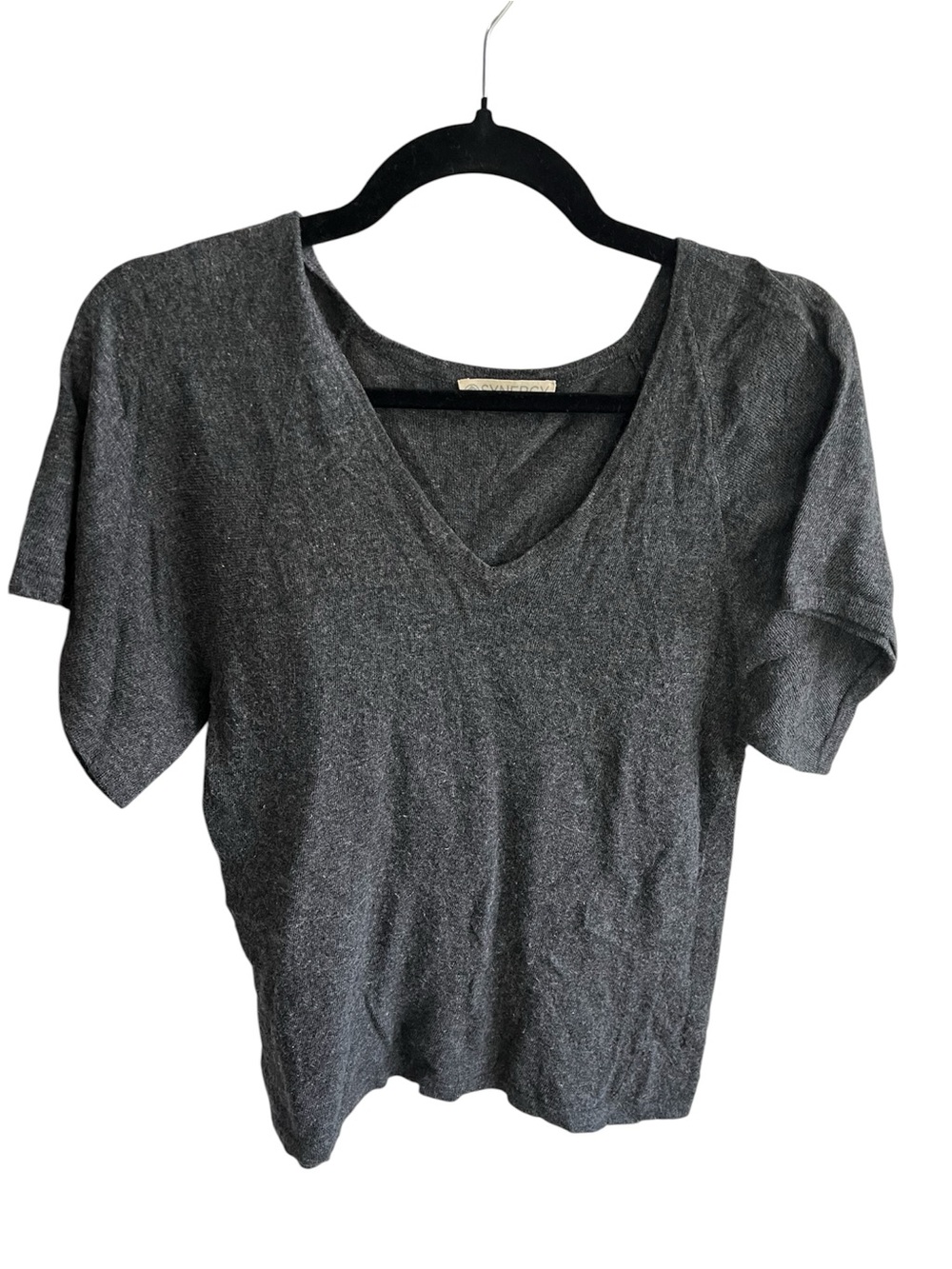 Synergy Organic Clothing Pashmina Wool Short Sleeve V neck Grey Sweater XS